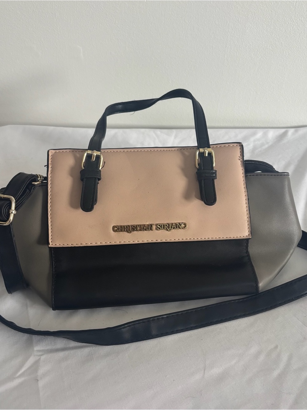 Christian Siriano Black, Beige & Gray Colorblock Satchel